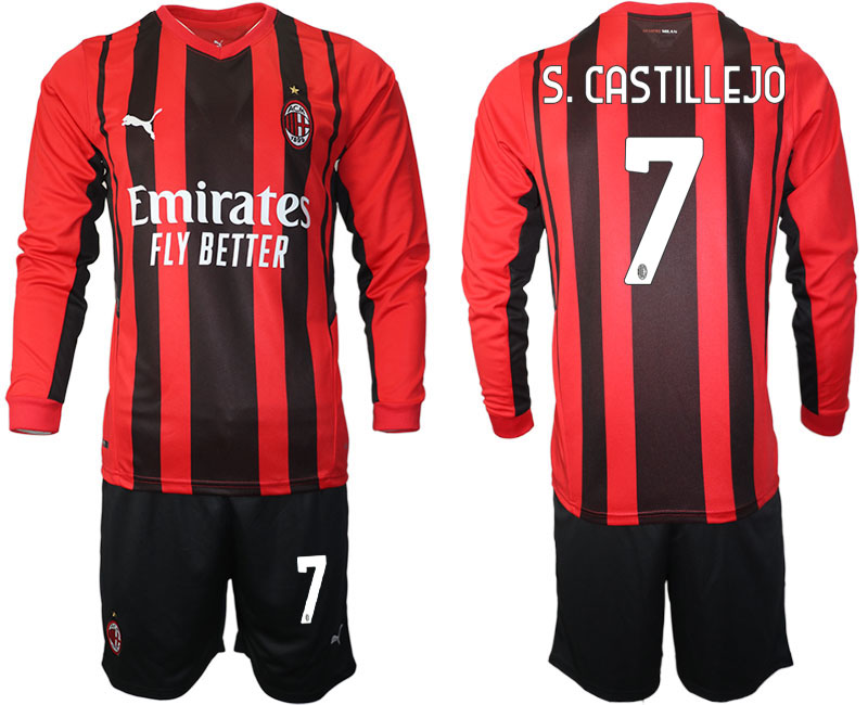 Men 2021-2022 Club Ac Milan home red Long Sleeve #7 Soccer Jerseys->ac milan jersey->Soccer Club Jersey